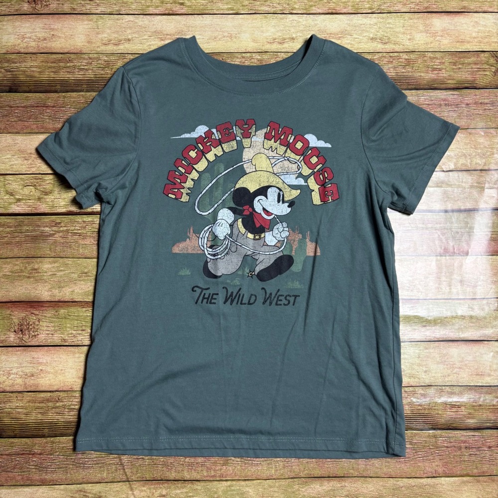 Disney Mickey Mouse The Wild West Cowboy Graphic Tee Sage Green Small S